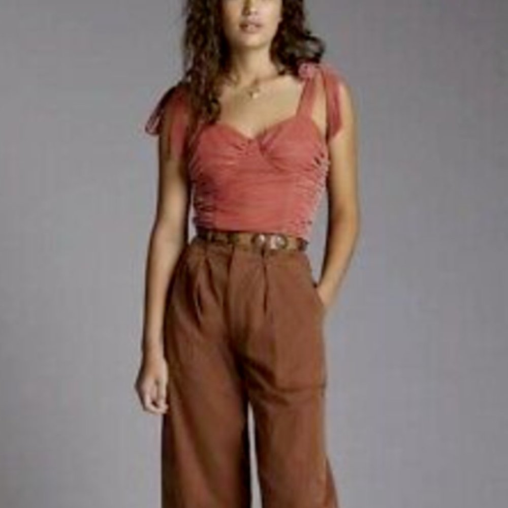 Anthropologie Forever That Girl XS NWT Rose Pink Velvet Corset Bustier Top New - Picture 3 of 5